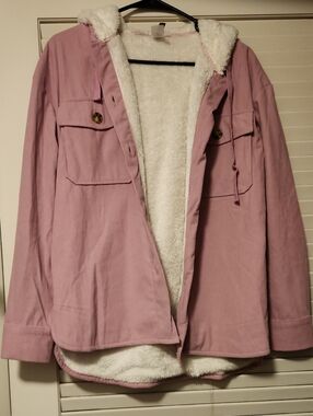 Cozy Faux-Sherpa Lined Pink Corduroy Jacket